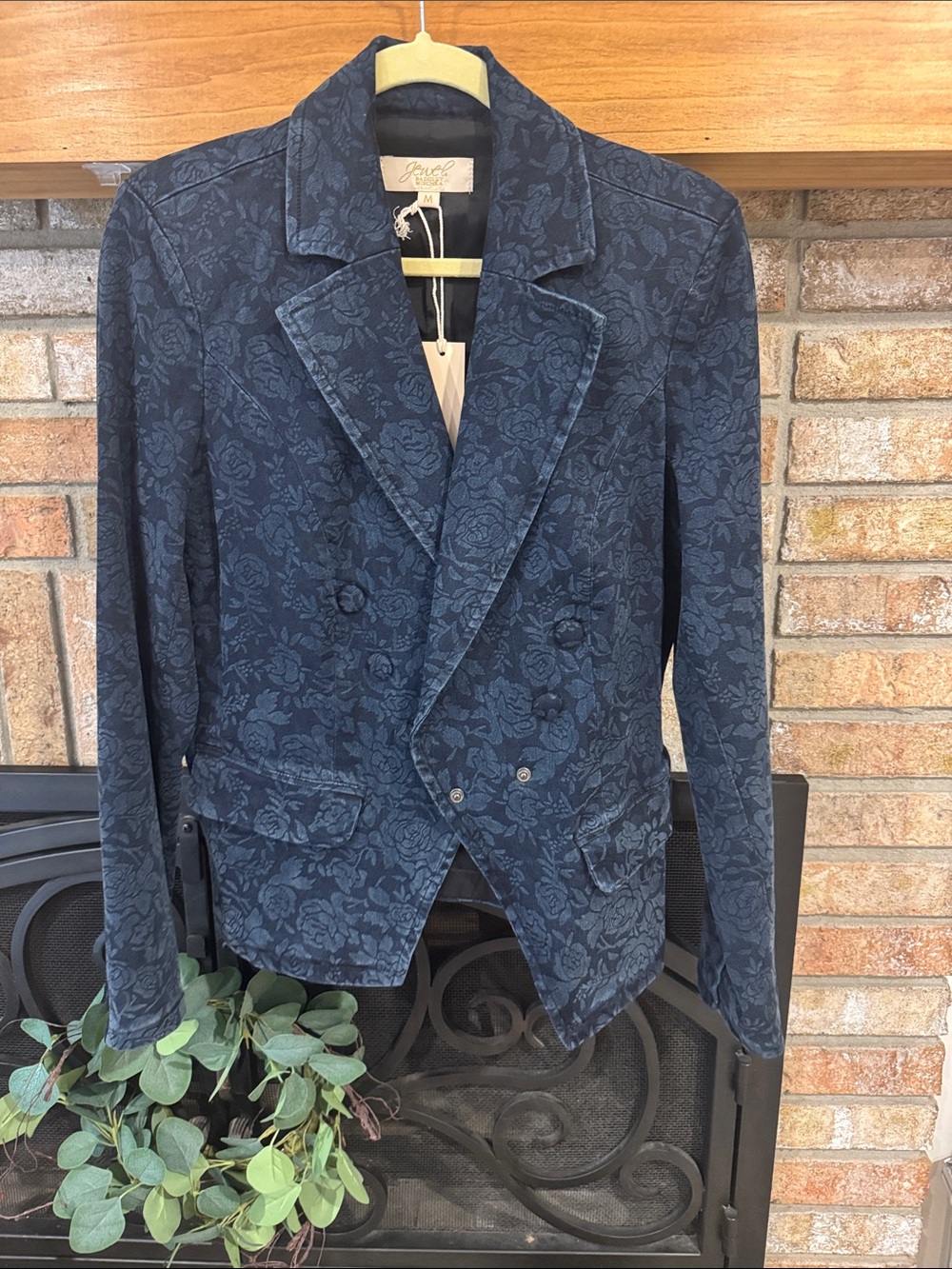 Jewel Badgley Mischka Navy Floral Jacquard Blazer Jacket